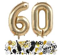 GTYHH 2 Ballons en Or Blanc Et 1 Paquet De Cadeaux d'anniversaire, Matériau en Feuille De Métal, Design Numérique À 60 Thèmes, Décoration De Fête, Accessoires du 60E Anniversaire.