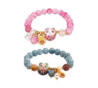 GTYHH 2 Bracelets À Breloques Chat Porte-Bonheur, Bracelets De Perles De Chat en Céramique, Bijoux Amulette Porte-Bonheur, Signifiant Bonne Chance.