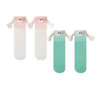 GTYHH 2 Paires De Chaussettes Magnétiques, Chaussettes De Style Dessin Animé, Chaussettes À Main Douces Et Drôles, Accessoires D'Usure Décontractés (Blanc, Vert).