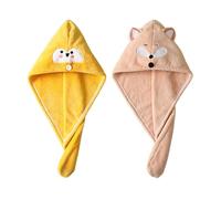 GTYHH 2 Pièces Bonnets Secs Pour Cheveux De Dessin Animé, Bonnets Secs Absorbants Pour Cheveux, Accessoires De Bain, Shampoing Et Serviettes Sèches, Rose et Jaune, Polaire corail