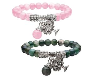 GTYHH 2 Pièces Bracelets Pendentif Arbre, Bracelets Perles, Bracelets Élés, Bracelets Extensibles, Bracelets Cadeaux, Bracelets Femme