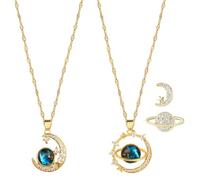 GTYHH 2 Pièces Collier Planète Lune en Or, 1 Paire De Boucles d'oreilles Planète Lune, Collier en Zircon Réglable, Boucles d'oreilles Exquises pour Femmes, Bijoux De Personnalité À La Mode.