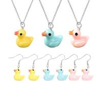 GTYHH 3 Paires De Boucles d'oreilles Canard Mignonnes, 3 Colliers Pendentif Canard, Boucles d'oreilles Animaux Drôles, Colliers De Personnalité Simples, Cadeaux Créatifs pour Les Enfants.