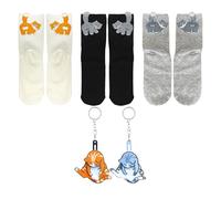 GTYHH 3 Paires De Chaussettes Pour Chat Et 2 Porte-Clés Pour Chat, Pompons Tridimensionnels, Doux Et Doux Pour La Peau, Chaussettes Tubulaires Pour Hommes Et Femmes, Cadeaux.