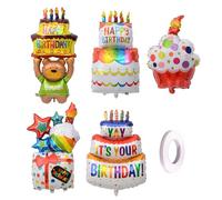 GTYHH 5 Ballons d'anniversaire Et 1 Ruban, Ballons en Forme De Gâteau, Ballons De Décoration d'ours, Décorations d'anniversaire De Fête, Ballons Gonflables en Papier D'Aluminium.