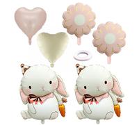 GTYHH 6 Ballons en Papier D'Aluminium, 1 Ruban, Ballons d'amour De Fleurs De Lapin, Jouets De Décoration d'anniversaire pour Enfants, Accessoires De Modélisation De Dessins Animés.