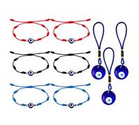 GTYHH 6 Cordes À Main Aux Yeux Bleus Et 3 Ornements du Même Style, Porte-Bonheur Aux Yeux Turcs, Souvenirs De Voyage, Cadeaux D'Amitié.