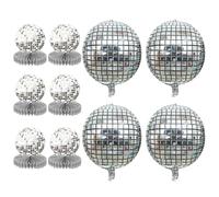 GTYHH 6 Pièces De Décorations De Table Disco en Nid d'abeille Et 4 Pièces De Ballons Disco, Décorations Rétro, Décorations De Fête, Décorations Scintillantes