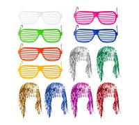 GTYHH 6 Pièces De Perruques en Aluminium Et 6 Pièces De Lunettes De Fête, Accessoires De Cosplay, Accessoires De Tenue De Fête, Perruques Amusantes, Perruques À Paillettes