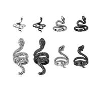 GTYHH 8 Pièces De Bague Serpentine Rétro, Bague Unique, Bague Réglable Ouverte, Bague Serpentine À Quatre Doigts, Convient Aux Femmes (Noir, Argent)