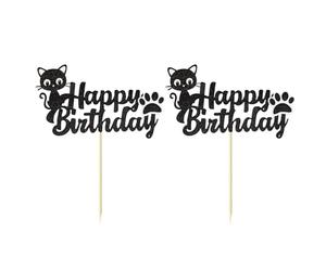 GTYHH Carte d'anniversaire Chat 2 Pièces, Carte Chat Noir, Carte Chat Joyeux Anniversaire, Carte De Décoration De Gâteau Patte, Fournitures De Fête sur Le Thème des Animaux De Compagnie