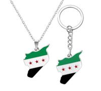 GTYHH Collier Drapeau Syrien et Porte-Clés, Bijoux Créatifs Commémoratifs en Acier Inoxydable Pour Fête