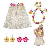GTYHH Ensemble De Guirlande De Jupe d'herbe De 5 Pièces De 80Cm, 2 Paires De Boucles d'oreilles De Fleurs en Acrylique, Jupe d'herbe De Vacances Hawaïenne, Décoration De Voyage en Bord De Mer.
