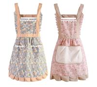 GTYHH Tabliers À Imprimé Floral 2 Pièces, Tabliers De Cuisine Maison, Tabliers Anti-Graisse, Tabliers avec Poches, Tabliers Mignons