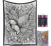 GTYMTTX Couverture à Colorier DIY avec 24 Marqueurs, Plaid Lavable 150x127cm, Couverture de Coloriage Réutilisable, Cadeau d'anniversaire Femme, Tissu Velours pour Canapé(Color:C)