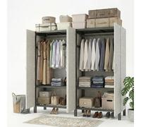 GTYMTTX Dressing Chambre Adulte, Armoire Penderie avec Cadre en Acier Renforcé, Toile Taffetas Épaisse et Imperméable, Penderie Vêtement Dressing Fermé, 125/150/180x52x178cm (Gris)(Size:125)
