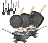 GTYZZH Batterie de Cuisine à Induction, 19 Pièces Casseroles et Poêles Antiadhésive en Granit Noir, Poêles 24/28cm, Casseroles 18/20cm, Poêle Griller 28cm, Tous Feux dont Induction, sans PFOA, PTFE