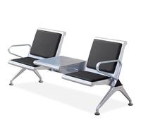 Gtzly Banc 2 Places Acier avec Table et Accoudoirs, Banc d'Attente Airport & Chaises de Réception pour Invités de Bureau, Adapté pour École, Banque et Hôpital(Black)