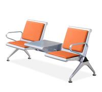 Gtzly Banc 2 Places Acier avec Table et Accoudoirs, Banc d'Attente Airport & Chaises de Réception pour Invités de Bureau, Adapté pour École, Banque et Hôpital(Orange)