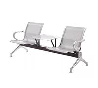 Gtzly Banc 2 Places Acier avec Table et Accoudoirs, Chaise de Réception Aéroport & Sièges de Bureau, Bancs de Hall for Marché, Banque, Hôpital, École et Salon de Coiffure(Silver)