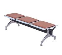 Gtzly Banc 3 Places Acier, Chaises de Réception pour Invités de Bureau sans Dossier, Banc de Mobilier d'Attente pour Aéroport, Banque, Hôpital et Salon(Brown)