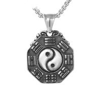 Gu Feng Ornements religieux style chinois Tai Chi Bagua diagramme yin et yang collier pendentif en acier titane