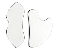 Gua Sha Lot de 2 outils de massage Gua Sha en acier inoxydable pour le visage, le cou, les yeux et le corps, avec sacs de rangement pour soins de la peau