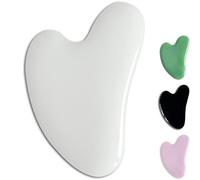 Gua Sha Pierre de Jade blanc - Outil de massage pour le visage, les yeux, le cou et le corps - 1 Pierre en Forme de Coeur