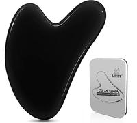 Gua Sha Pierres de Jade Guasha Board Massage Tool Heart Shape Jade pour le Visage, les Yeux, le Cou pour le Soin de la Peau, la Beauté et la Relaxation des Muscles du Corps, Noir