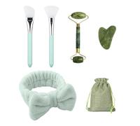 Gua Sha Stone Set de 6 Pièces Jade Massage Visage Soins de la Peau Rouleau Visage Outil de Beauté et de Soin de la Peau Masseur Facile à Porter (Vert)