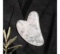 Sun & Sia - Masseur Visage Gua Sha en Pierre Naturelle de Cristal de Roche (+ Housse) - pour Rafraîchir Le Teint, Traiter Les Poches et Cernes, Stimuler la Circulation - Peau Plus Ferme et Élastique