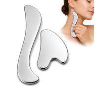 Gua Sha Visage et Corps en Acier Inoxydable, Lot de 2 : Modèle Long et Modèle Cœur, Outil de Massage pour Redessiner la Mâchoire et Détoxifier la Peau