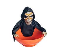Guaber Bol à bonbons squelette avec yeux rouges lumineux et pièces mobiles pour décorations d'Halloween