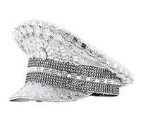 Guaber Casquette de sergent tendance avec strass pour enterrement de vie de jeune fille, fête d'enterrement de vie de jeune fille, cosplay, boîte de nuit, capitaine de capitaine, chapeau plat pour les