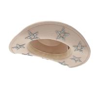 Guaber Chapeau de cowboy étoile en strass pour femme à large bord pour jeu de rôle cowgirl fête de mariage enterrement de vie de jeune fille chapeau de cowgirl pour femme mariée, beige, Taille unique