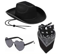 Guaber Chapeau de cowboy pour femme - Haut à large bord - Mode musicale - Costume de cosplay - Costume de fête d'enterrement de vie de jeune fille - Unisexe