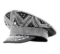 Guaber Chapeau de mariée en strass pour mariage, Halloween, fête, capitaine de voyage, prise de photo, officier de mariage pour femme avec strass pour chapeaux colorés, Noir , Taille unique
