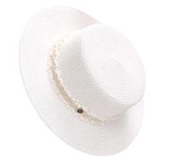 Guaber Chapeau de paille fait à la main élégant avec ceinture tressée décorée de soleil pour femme, chapeau panama tricoté unisexe, blanc, Taille unique