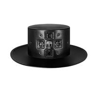 Guaber Chapeau haut de forme de magicien d'Halloween avec insignes de crâne décoratifs pour sorcières Hot Girl Jeu de rôle Chapeaux victoriens période pour femme pour homme