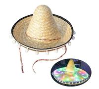 Guaber Chapeau mexicain Sombrero à large bord en paille résistante au soleil pour séance photo - Accessoire de fête pour adulte - Chapeau de carnaval