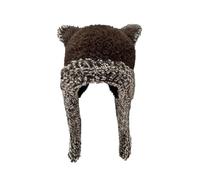 Guaber Chapeau trappeur en forme d'oreille d'ours en peluche pour adulte - Protection des oreilles - Chaud pour l'hiver - Pour étudiants, adolescents - Bonnet tricoté pour femme - Pour adultes et