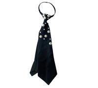 Guaber Cravate noire punk pré-nouée avec cristal pour femmes et filles pour chemise normale ou chemisier uniforme pré-noué noir cravate noire perle blanche décoration, cravate perlée, taille unique