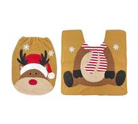 Guaber Lot de 2 housses de siège de toilette de Noël, Père Noël, bonhomme de neige, tapis de sol et tapis de Noël