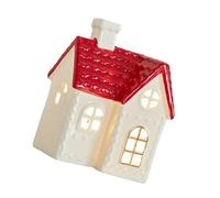 Guaber Maison De Village Noël en Céramique avec Figurine Cerf Bonhomme Neige À LED Décoration D'étagère Cheminée Vacances À Piles Décors Maison Noël Lumineux