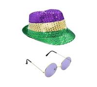 Guaber Mode Cosplay Paillettes Chapeaux, Lunettes et Nœud Papillon Ensemble Modern-Times Top Bonnet Hommes Cosplay Scène Performance Costume Chapeaux pour Femmes Chapeau Capitaine