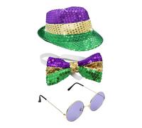 Guaber Mode Cosplay Paillettes Chapeaux, Lunettes et Nœud Papillon Ensemble Modern-Times Top Bonnet Hommes Cosplay Scène Performance Costume Chapeaux pour Femmes Chapeau Capitaine