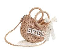 Guaber Sac à bandoulière compact en paille tissée française avec nœud en dentelle pour mariée/Mme, Mariée, Taille unique
