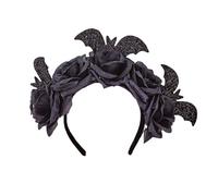 Guaber Serre-tête Jour de la mort avec chauve-souris Rose Fleur Bandeau Halloween Scène Festival Jeu de rôle Bandeau Série Dark