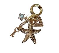 Guaber Vibrant Red Eyes Photo Case Charme De Porte Keychain Avec Des Étoiles De Mer Blanches Embellissement Eley Rings Jewelry Piece Élégante Keychain Charme