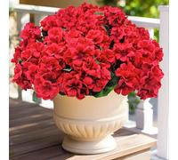 Guagb Lot de 4 fleurs de géranium artificielles pour extérieur - Résistantes aux UV - En soie rouge - Pour la maison, l'intérieur et l'extérieur, les jardinières, le porche, la terrasse, la décoration